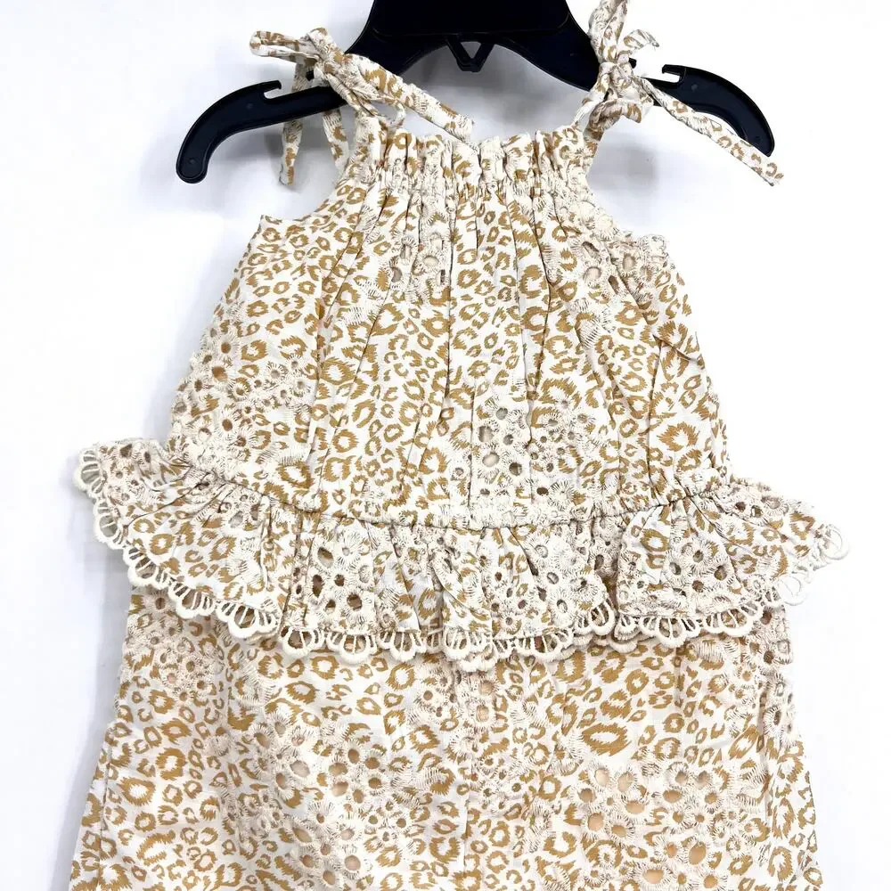 BARDOT JUNIOR Baby Leopard Trim Romper 12-18 Months Cream Beige Peplum NWT